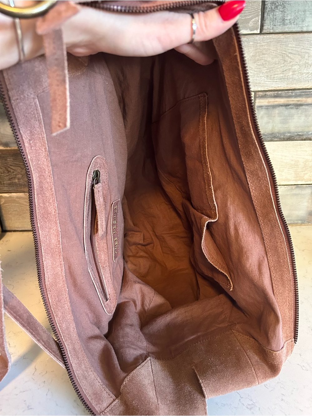 Free People Suede Roma Tote in Rust With Bonus Scarf and Cherry Bag Charm - Picture 11 of 16